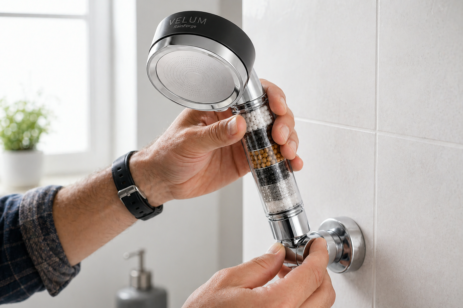 Installing Velum RainForge showerhead on a wall mount