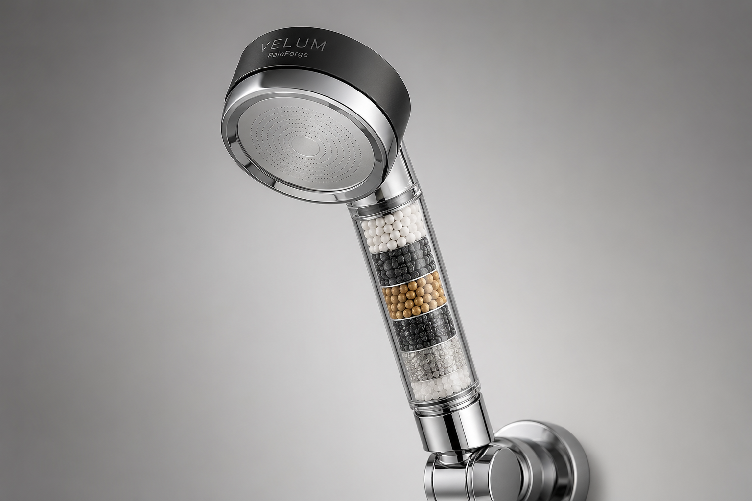 Velum RainForge filtered showerhead with transparent filter chamber